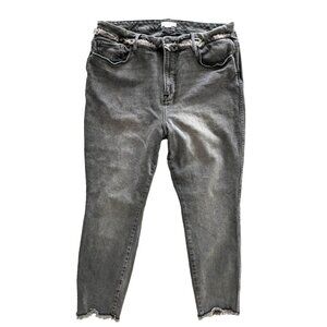 Good American Gray Jeans Size 18 Raw Hem Frayed Waist High Rise Skinny Denim